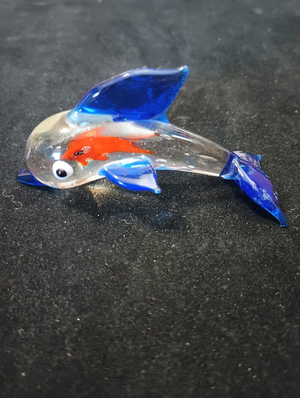 Glass Dolphin Figurine With Fish Inside